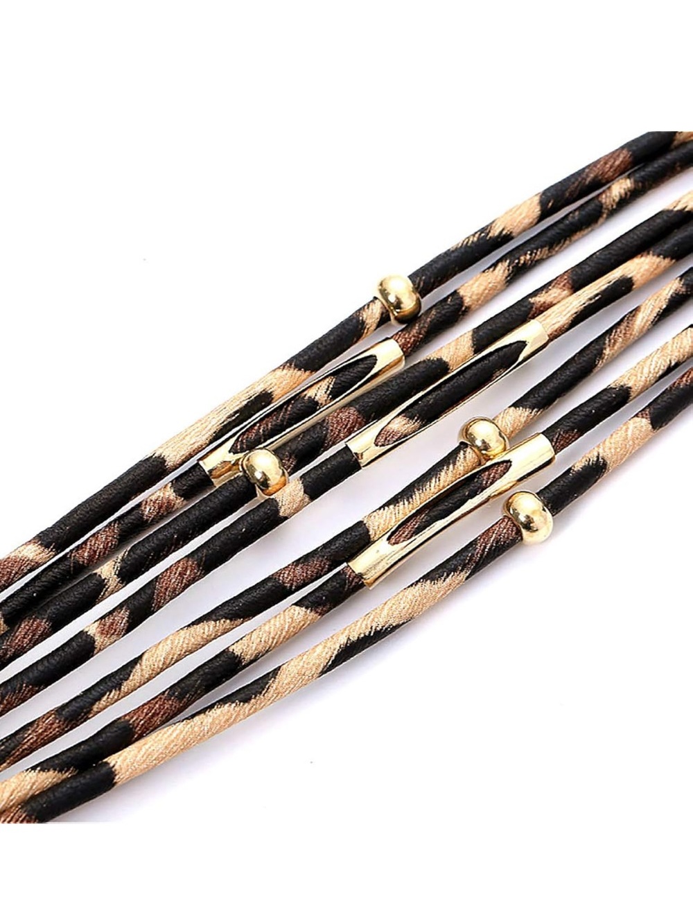 Leopard Print Multi-Wrap Leather Bracelet with Gold Beads B04-03 - Picture 3 of 9
